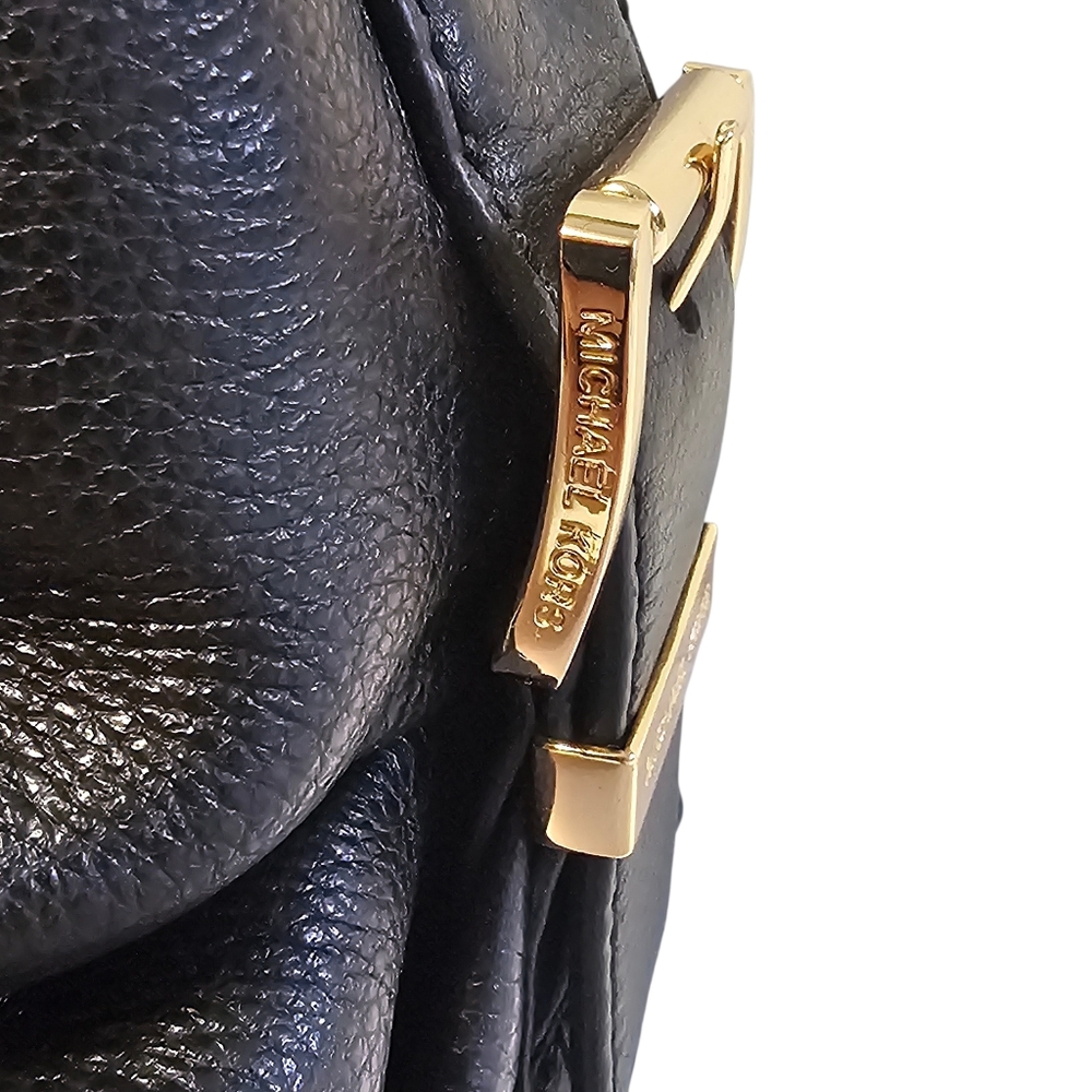 Michael Kors Portland Black Leather Large Shoulder Bag Tote Purse Gold Hardware - Picture 10 of 14